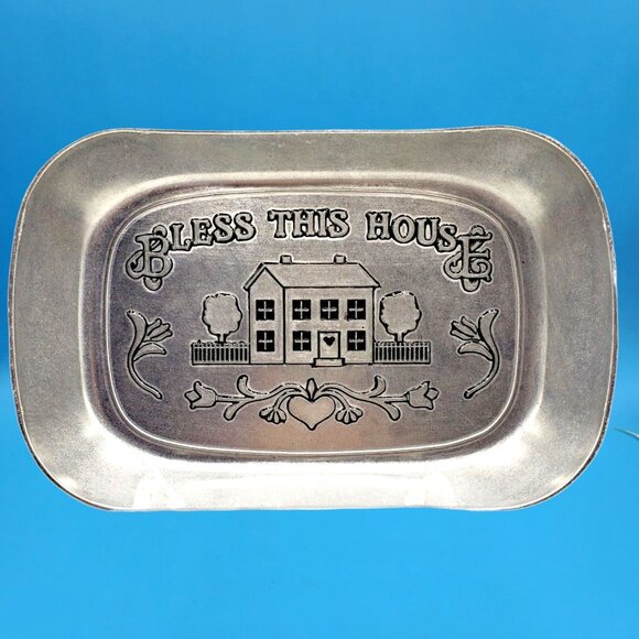 Wilton Armetale Pewter Bread Tray • Bless This House 2001 Serveware Made in USA - Picture 2 of 6